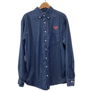 Virginia Tech VT Denim Button Down Shirt Blue Long Sleeve Men's Large Vintage